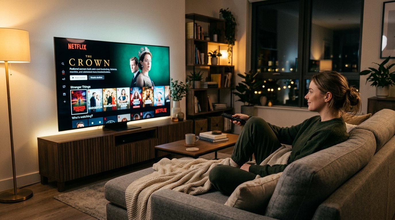 Pessoa utilizando o teste iptv sem travar no conforto da sala de estar