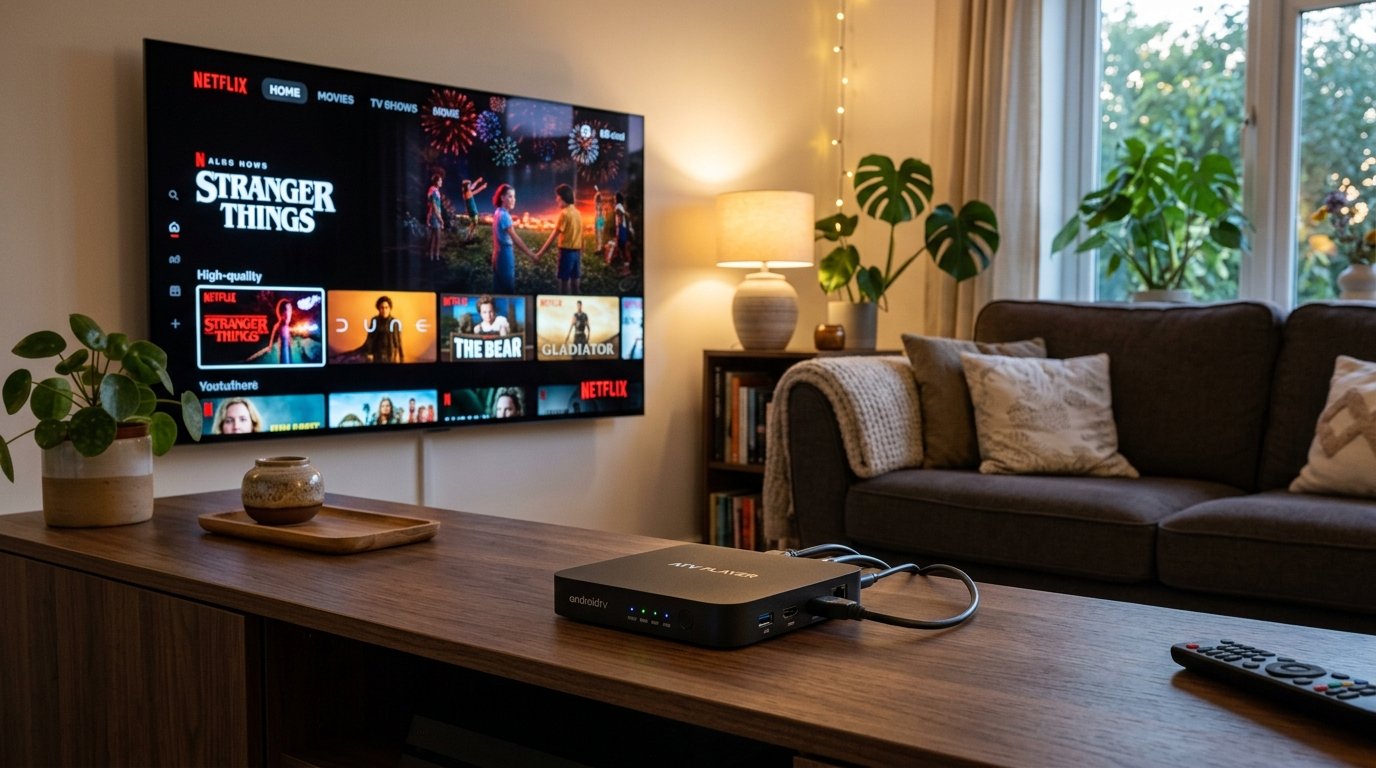 Aparelho TV Box sendo configurado para rodar o teste iptv grátis